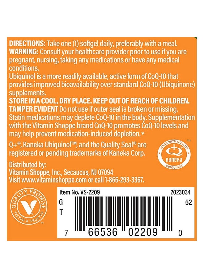 The Vitamin Shoppe Ubiquinol CoQ-10 200mg - Beneficial for Those Taking Statins - Supports Heart & Cellular Health and Healthy Energy Production, Essential Antioxidant - Once Daily (60 Softgels) - Image 5