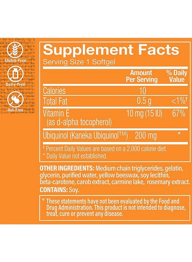 The Vitamin Shoppe Ubiquinol CoQ-10 200mg - Beneficial for Those Taking Statins - Supports Heart & Cellular Health and Healthy Energy Production, Essential Antioxidant - Once Daily (60 Softgels) - Image 4