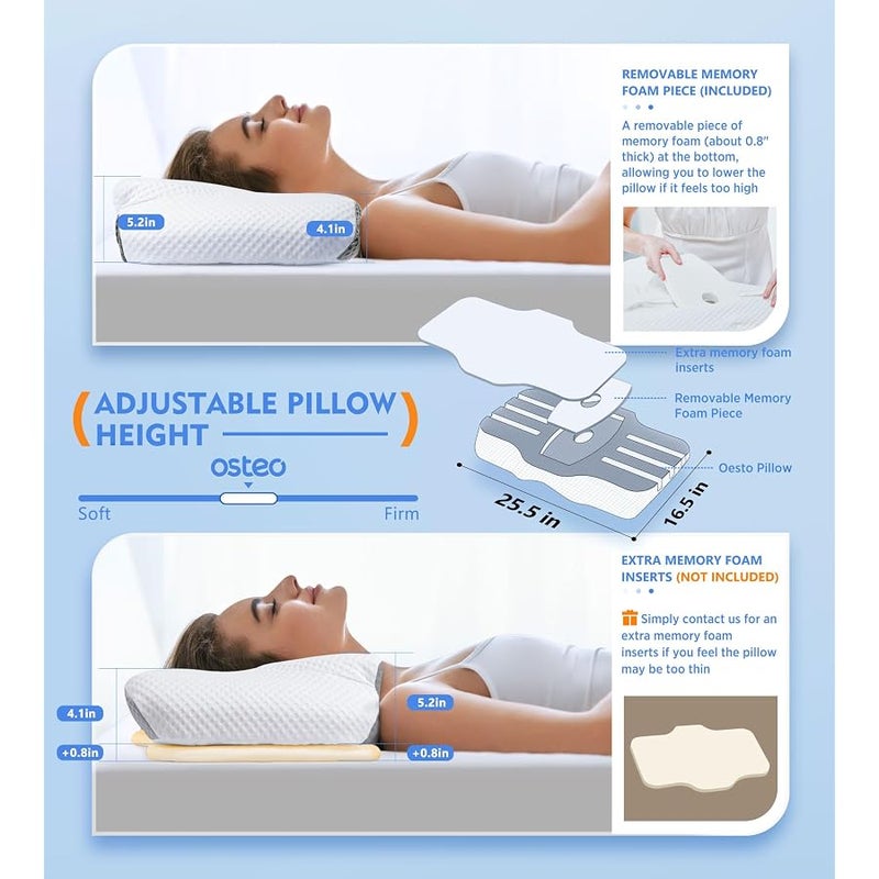 أوستيو Osteo Cervical Pillow for Neck Pain Relief, Hollow Design Odorless Memory Foam Pillows with Cooling Case, Adjustable Orthopedic Bed Pillow for Sleeping, Contour Support for Side Back Stomach Sleepers - Image 4