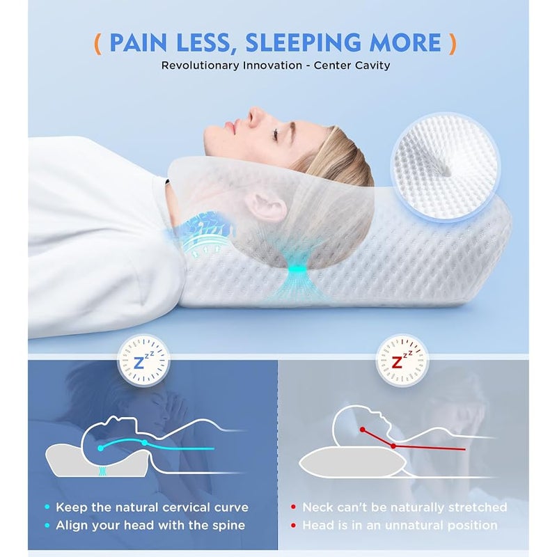 أوستيو Osteo Cervical Pillow for Neck Pain Relief, Hollow Design Odorless Memory Foam Pillows with Cooling Case, Adjustable Orthopedic Bed Pillow for Sleeping, Contour Support for Side Back Stomach Sleepers - Image 2