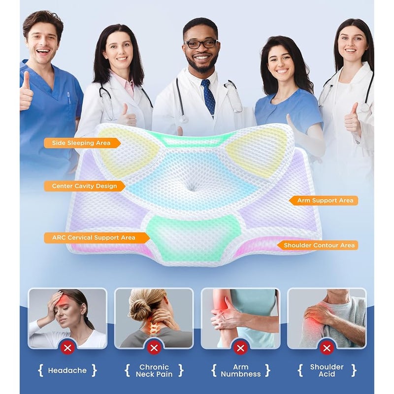 أوستيو Osteo Cervical Pillow for Neck Pain Relief, Hollow Design Odorless Memory Foam Pillows with Cooling Case, Adjustable Orthopedic Bed Pillow for Sleeping, Contour Support for Side Back Stomach Sleepers - Image 3