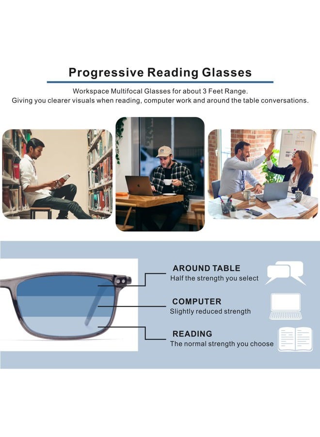 Skyoak Superior Extremely Light Progressive Multifocus Reading Glasses Men, Aluminum Arm TR90 Frame Blue Light Blocking Multifocal Computer Readers Spring Hinge No Line (for Mid-Near Range approx 3ft) - Image 2