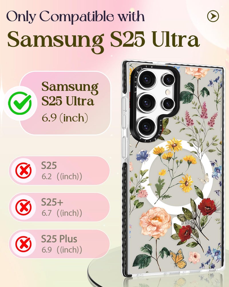 Lotadilo Cute Case for Samsung Galaxy S25 Ultra for Women Girls - Funny Retro Flower Design Compatible with Magsafe Magnetic Ring Holder Kickstand Fashion TPU Phone Covers - Image 2