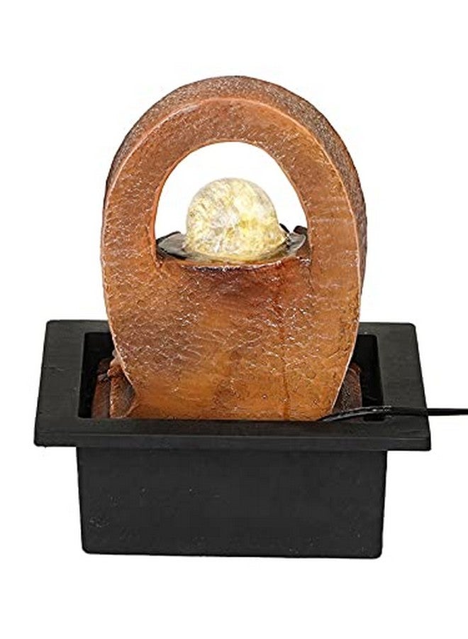 CHRONIKLE CHRONIKLE Polyresin Brown Elegant Oval Table Top Indoor 2 Steps Waterfall Fountain with Yellow LED Lights, Water Flow Controller Pump and Rotating Ball (Size: 25 x 21 x 18.5 CM | Weight: 1180 grm)  - Image 3