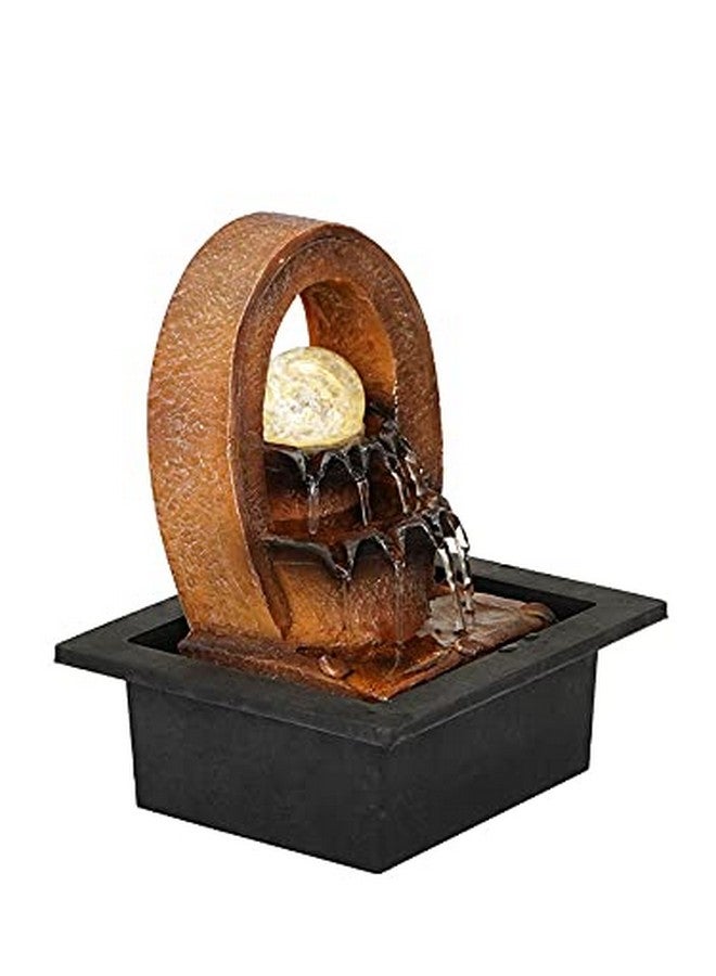 CHRONIKLE CHRONIKLE Polyresin Brown Elegant Oval Table Top Indoor 2 Steps Waterfall Fountain with Yellow LED Lights, Water Flow Controller Pump and Rotating Ball (Size: 25 x 21 x 18.5 CM | Weight: 1180 grm)  - Image 5
