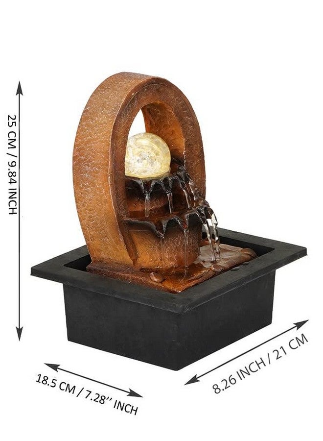 CHRONIKLE CHRONIKLE Polyresin Brown Elegant Oval Table Top Indoor 2 Steps Waterfall Fountain with Yellow LED Lights, Water Flow Controller Pump and Rotating Ball (Size: 25 x 21 x 18.5 CM | Weight: 1180 grm)  - Image 4