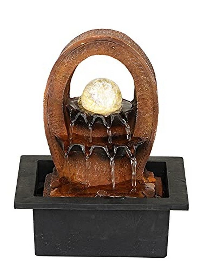CHRONIKLE CHRONIKLE Polyresin Brown Elegant Oval Table Top Indoor 2 Steps Waterfall Fountain with Yellow LED Lights, Water Flow Controller Pump and Rotating Ball (Size: 25 x 21 x 18.5 CM | Weight: 1180 grm)  - Image 2