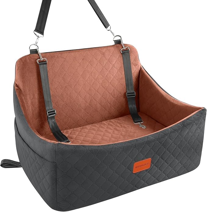 Wooaidagg Dog Car Seat for Medium & Large Dogs Up to 55lbs, Memory Foam Cushion, Washable Cover, Safety Straps & Non-Slip Bottom(Black/Brown,Large) - Image 1