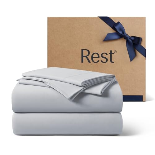 REST® Evercool®+ Cooling Sheet Set, King Size, Light Gray, Breathable Bed Sheets for Hot Sleeper and Night Sweats, with Pillowcases, with Ionic+ Self-Cleaning Silver Yarn for Sensitive Skin, 4PCS - Image 1