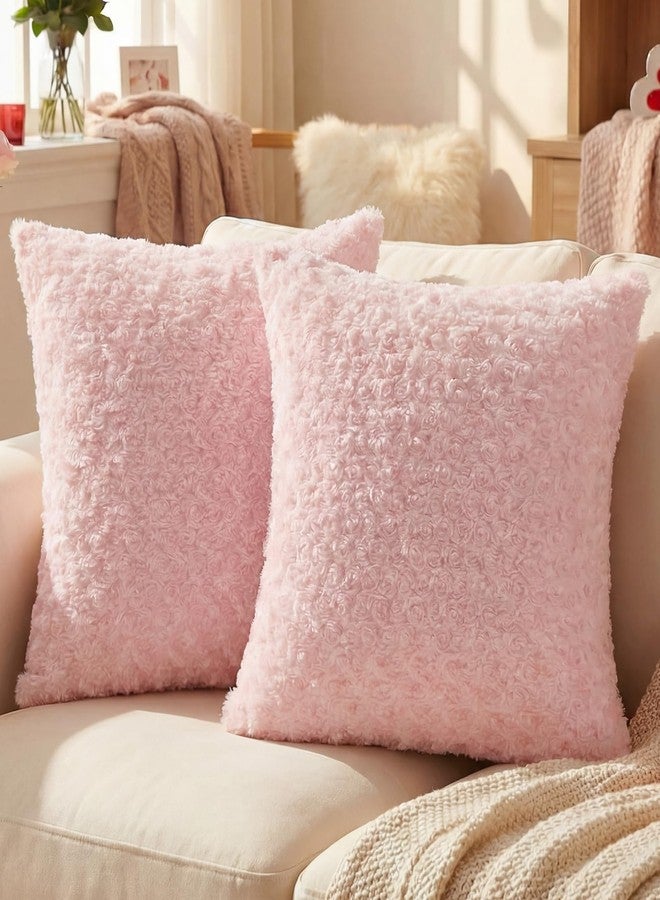 FUTEI Pack of 2 Solid Throw Pillow Covers 18x18 Inch Soft Rose Swirl Textured Decorative Cushion Case Modern Farmhouse Accent Decor for Couch Bed Living Room, Pink - Image 1
