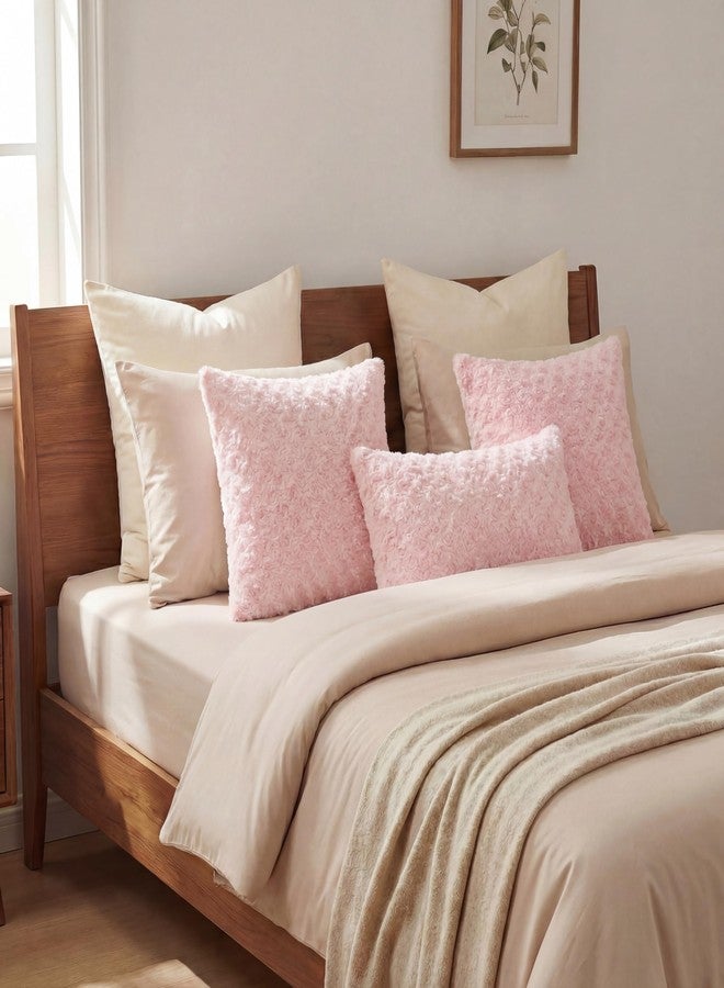 FUTEI Pack of 2 Solid Throw Pillow Covers 18x18 Inch Soft Rose Swirl Textured Decorative Cushion Case Modern Farmhouse Accent Decor for Couch Bed Living Room, Pink - Image 4