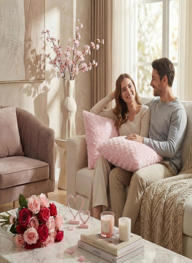 FUTEI Pack of 2 Solid Throw Pillow Covers 18x18 Inch Soft Rose Swirl Textured Decorative Cushion Case Modern Farmhouse Accent Decor for Couch Bed Living Room, Pink - Image 3