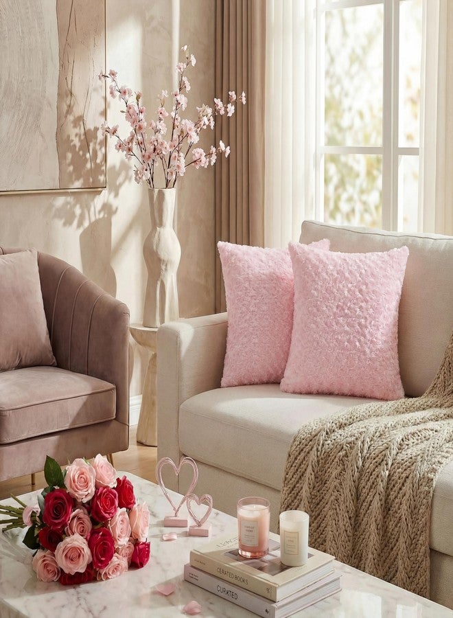 FUTEI Pack of 2 Solid Throw Pillow Covers 18x18 Inch Soft Rose Swirl Textured Decorative Cushion Case Modern Farmhouse Accent Decor for Couch Bed Living Room, Pink - Image 2