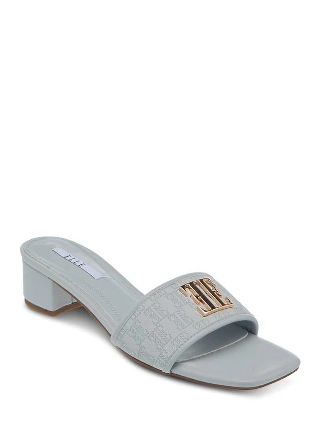 ELLE Womens Monogram Detail Slip-On Sandals With Block Heels