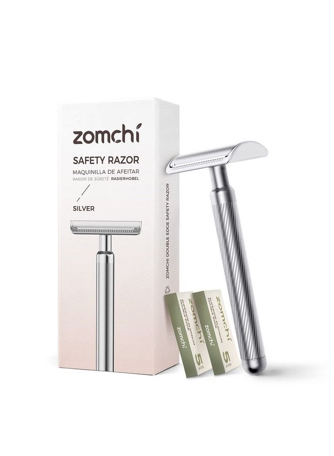 zomchi Classic Safety Razor For Men And Women With 10 Counts Double Edge Blades Redesigned Noble Silver Metal Safety Razor Reusable Safety Razor Friendly For Beginner Sustainable Living Choice - Image 2