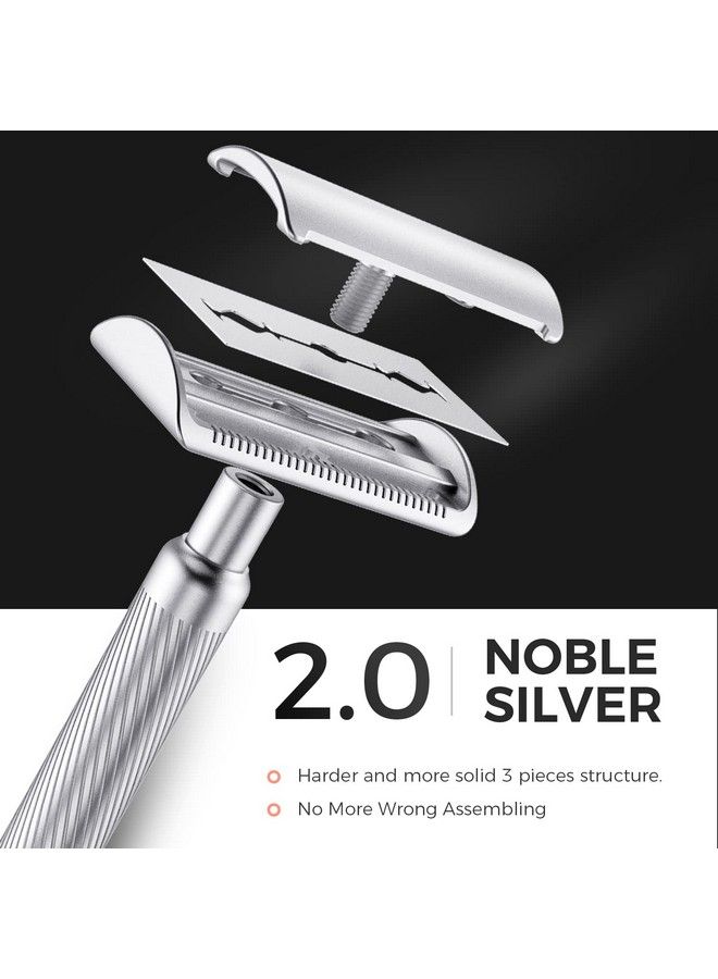 zomchi Classic Safety Razor For Men And Women With 10 Counts Double Edge Blades Redesigned Noble Silver Metal Safety Razor Reusable Safety Razor Friendly For Beginner Sustainable Living Choice - Image 3