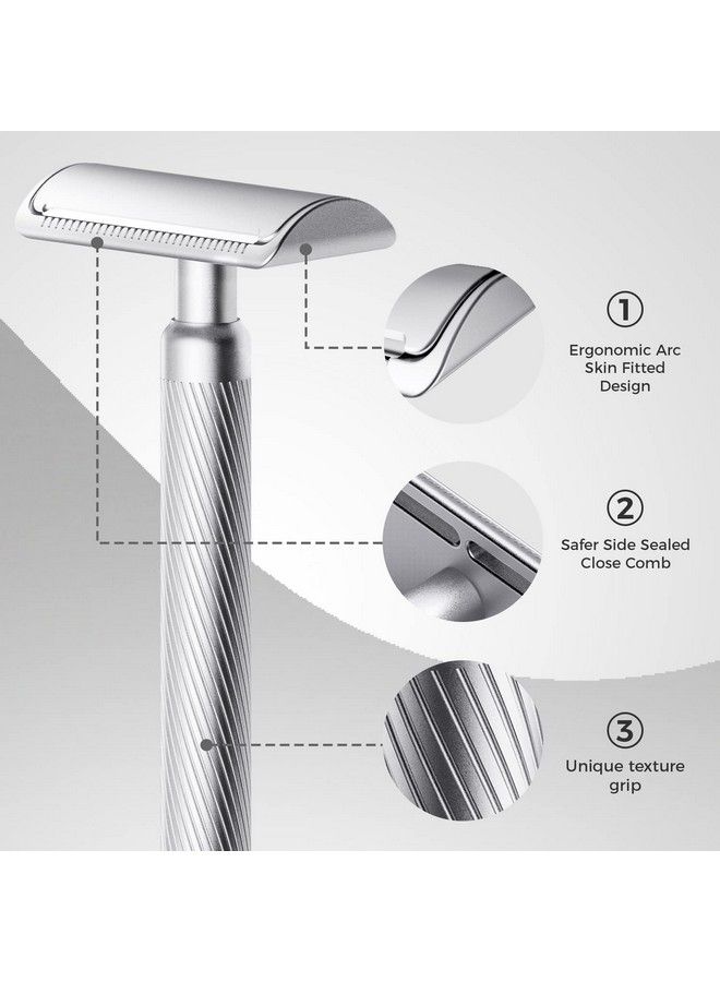 zomchi Classic Safety Razor For Men And Women With 10 Counts Double Edge Blades Redesigned Noble Silver Metal Safety Razor Reusable Safety Razor Friendly For Beginner Sustainable Living Choice - Image 5