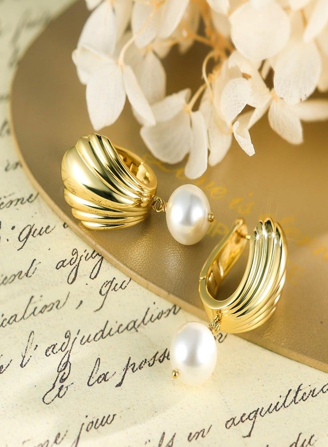 ايه إي لايف أقراط متدلية من الذهب الأصفر على شكل صدفة بحرية - أقراط لؤلؤ مضادة للحساسية للنساء - هدايا مثالية - Image 4