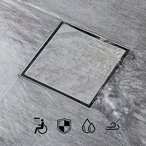SaniteModar Shower Drain, Invisible 6 inch Square Shower Drain 2-in-1 Tile Insert Cover, 304 Stainless Steel Brushed Shower Floor Drain with Hair Catcher and Threaded Adapter - Image 4