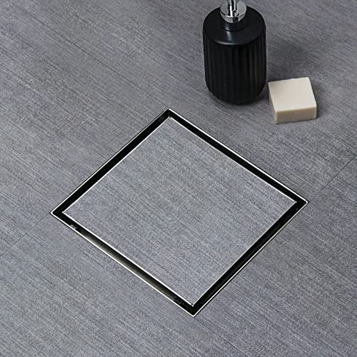 SaniteModar Shower Drain, Invisible 6 inch Square Shower Drain 2-in-1 Tile Insert Cover, 304 Stainless Steel Brushed Shower Floor Drain with Hair Catcher and Threaded Adapter - Image 1