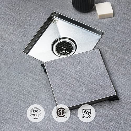 SaniteModar Shower Drain, Invisible 6 inch Square Shower Drain 2-in-1 Tile Insert Cover, 304 Stainless Steel Brushed Shower Floor Drain with Hair Catcher and Threaded Adapter - Image 2