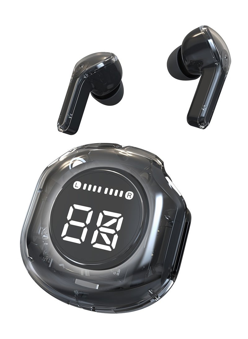 GULFLINK Wireless Earphones Bluetooth 5.3 Headphones LED Power Display Mini Crystal in-Ear Earbuds with Wireless Charging Case Touch Control Built-in Mic Headphone(Black) - Image 1