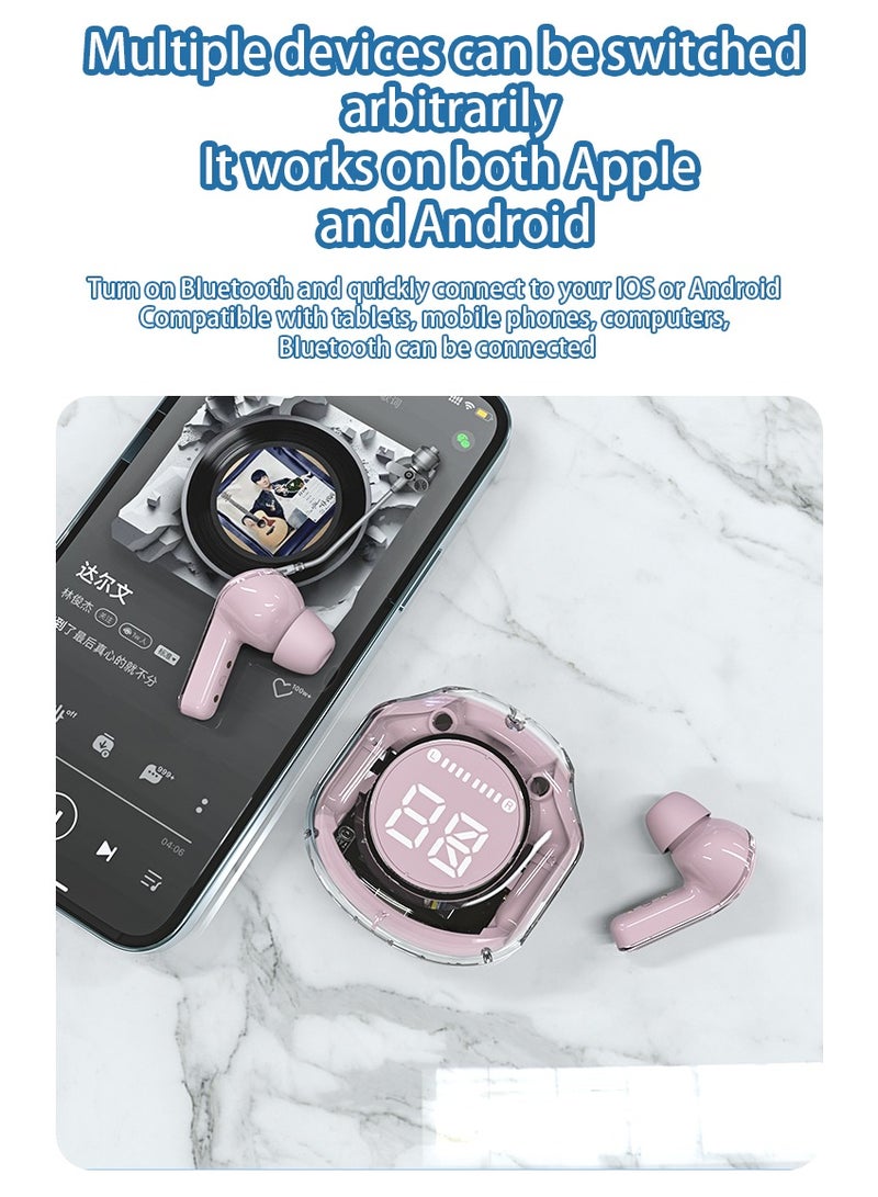 GULFLINK Wireless Earphones Bluetooth 5.3 Headphones LED Power Display Mini Crystal in-Ear Earbuds with Wireless Charging Case Touch Control Built-in Mic Headphone(Black) - Image 5
