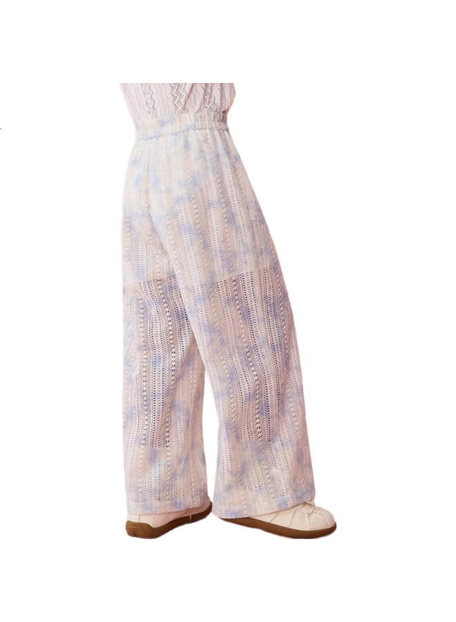 Ask Junior Girls' Tie-Dye Lace Patchwork Straight Leg Pants For Summer 2025, Big Kids Casual Pants Blue 170 - Image 1