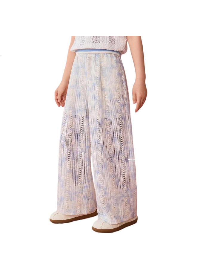 Ask Junior Girls' Tie-Dye Lace Patchwork Straight Leg Pants For Summer 2025, Big Kids Casual Pants Blue 170 - Image 2