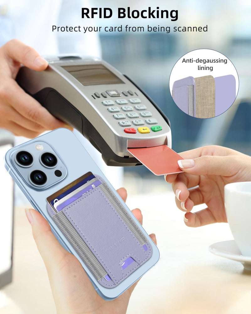 HiWe for MagSafe Wallet, Strongest Magnetic Wallet for iPhone 17/16/15/14/13/12 Series, 7 Cards Holder, Leather Minimalist Slim RFID, 1 Slot, K-Lilac - Image 4