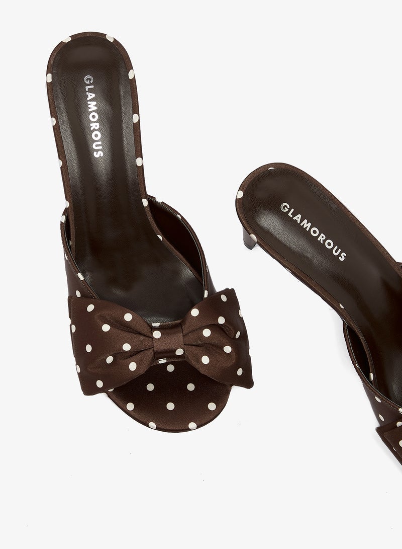 GLAMOROUS Bow Polka Dot Satin Sandals - Image 4