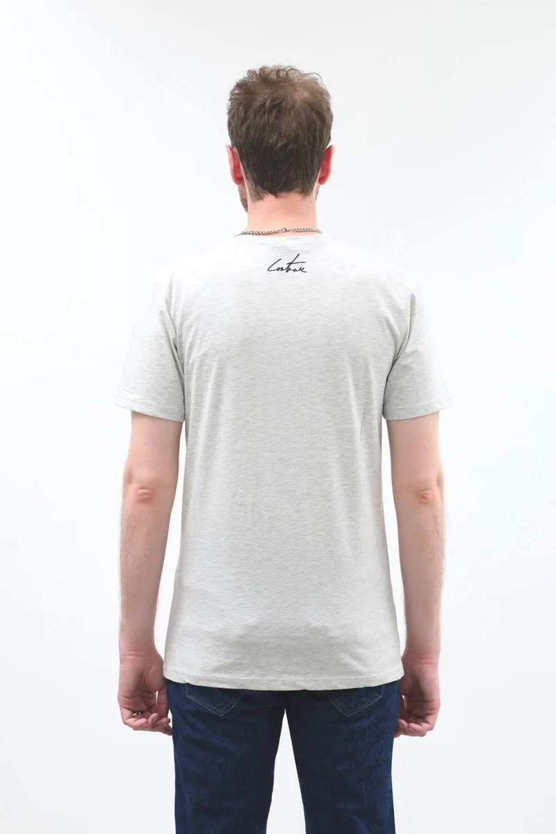 ماركابيا مان Men's Light Grey Couture Printed Crew Neck T-shirt