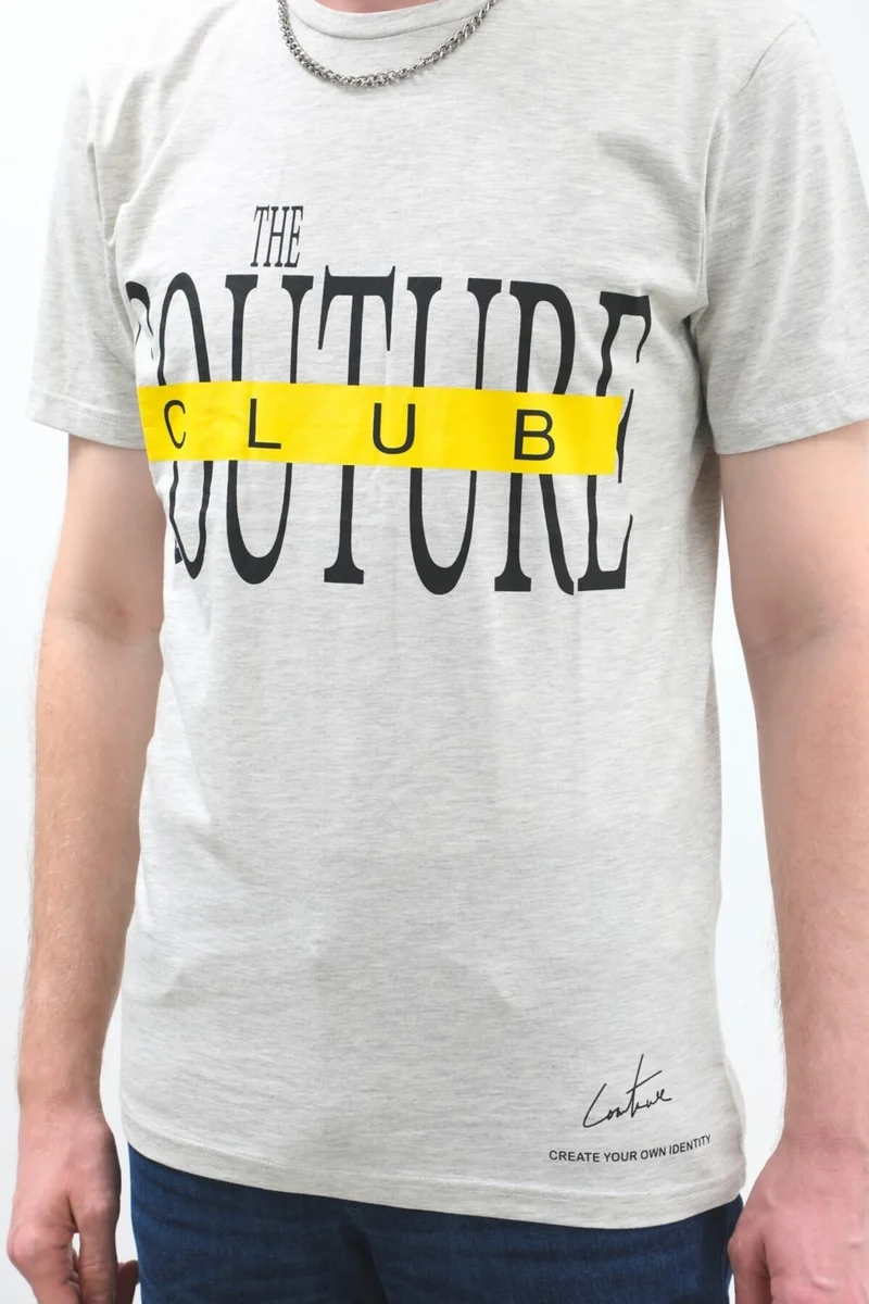 ماركابيا مان Men's Light Grey Couture Printed Crew Neck T-shirt