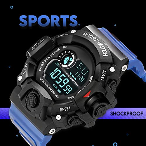 ASGARD Multi Functional Sports Digital Black Dial Men's Watch (Black Dial Blue Colored Strap) (Camo Blue) - Image 3