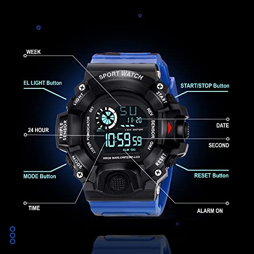 ASGARD Multi Functional Sports Digital Black Dial Men's Watch (Black Dial Blue Colored Strap) (Camo Blue) - Image 2