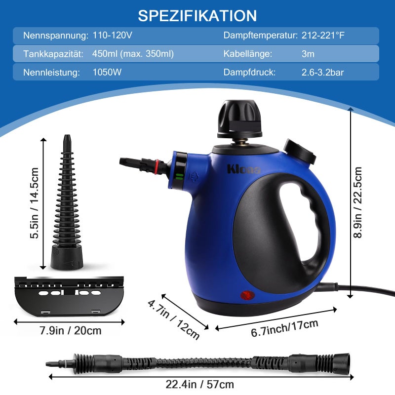 KLONA Steam Cleaner, Multi-Purpose Handheld with 10 Accessories for Removing Steam Cleaner for All Dirt, Upholstery Furniture, Sofa, Tiles, Floor,Car, Window, Bathroom,Upholstery - Image 2