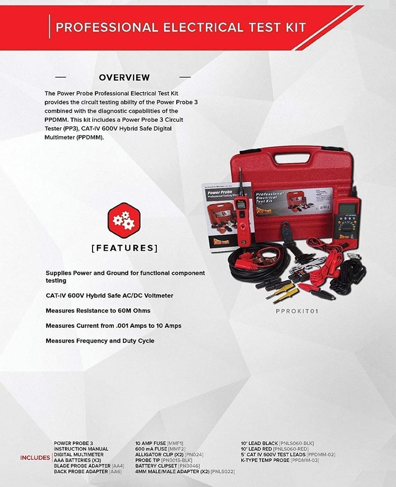 Power Probe Professional Electrical Test Kit - Red (PPROKIT01) Inc III w/PPDMM & Accessories [Measures Resistance, Current & Frequency] - Image 3