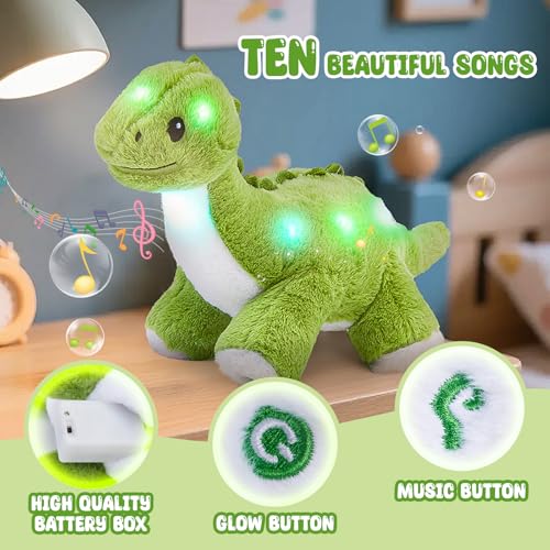 Glow Guards 16 Light up Dinosaur Stuffed AnimalLED Soft Dinosaur Plush Toy with Magic Night LightsLullabyBirthday Childrens Day for Toddler Kids Green Music - Image 5