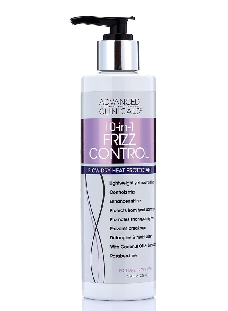 Advanced Clinicals 10-in-1 Anti-Frizz Hydrating Heat Protectant Hair Cream Coconut & Bamboo Strengthen, Detangle & Smooth Dry, Damaged Hair DEA, Paraben, Sulfate-Free, Color Safe, 7.5 Fl Oz