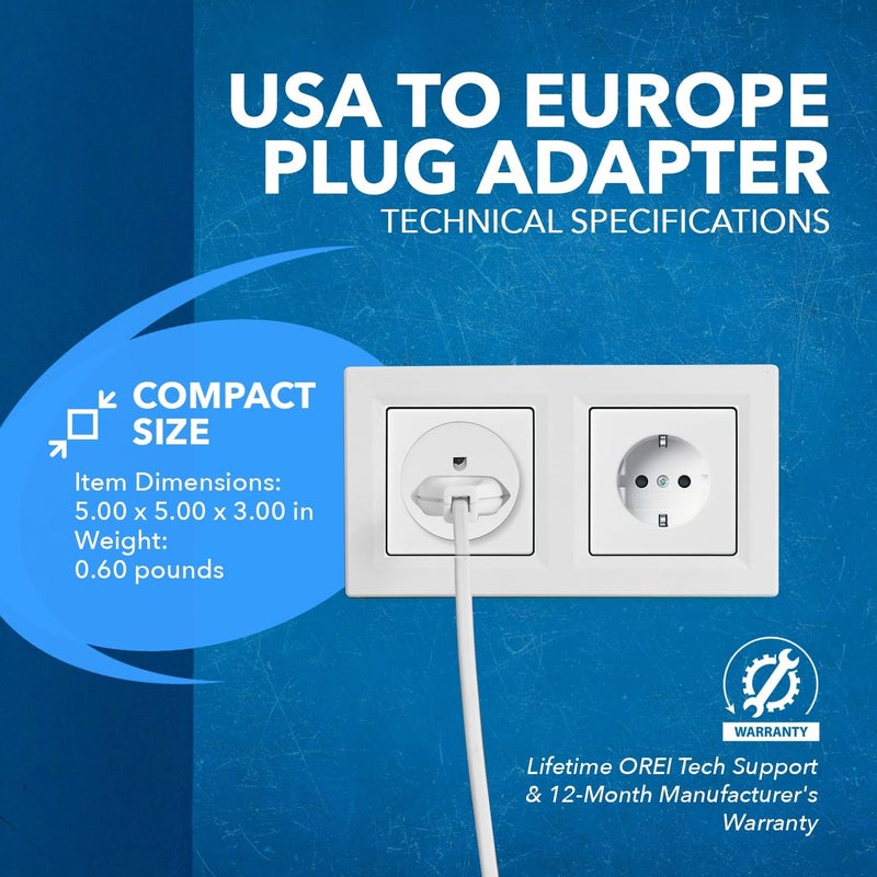 OREI American USA To European plug adapter – Type E/F schuko plug adapter - Use in Germany, France, & more - CE Certified – For Mobile, Laptop & Camera Chargers - 12 Pack - Image 4