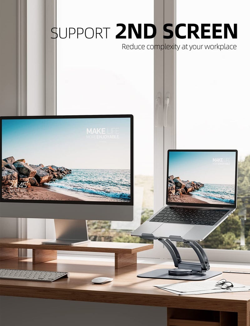 Nulaxy 360Â° Rotating Laptop Stand for Desk, Ergonomic Notebook Riser with Adjustable Swivel Base Foldable Computer Holder Portable Office Accessories Compatible with All 10-17" Laptops - Image 3