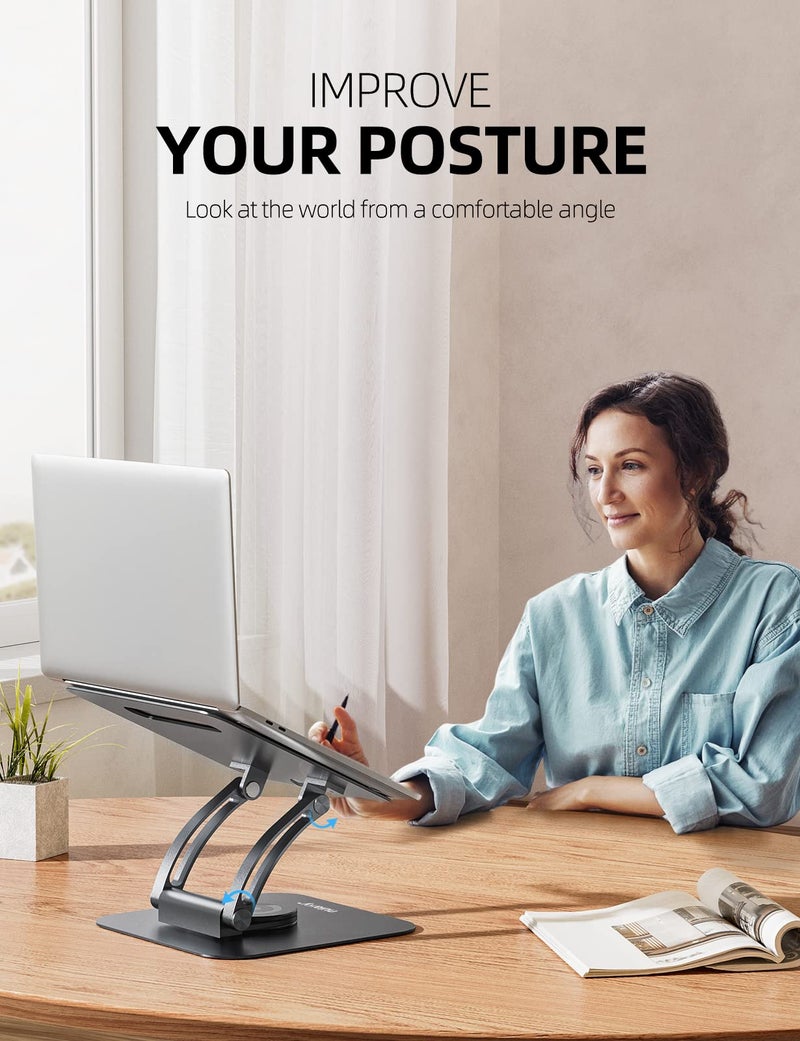 Nulaxy 360Â° Rotating Laptop Stand for Desk, Ergonomic Notebook Riser with Adjustable Swivel Base Foldable Computer Holder Portable Office Accessories Compatible with All 10-17" Laptops - Image 4
