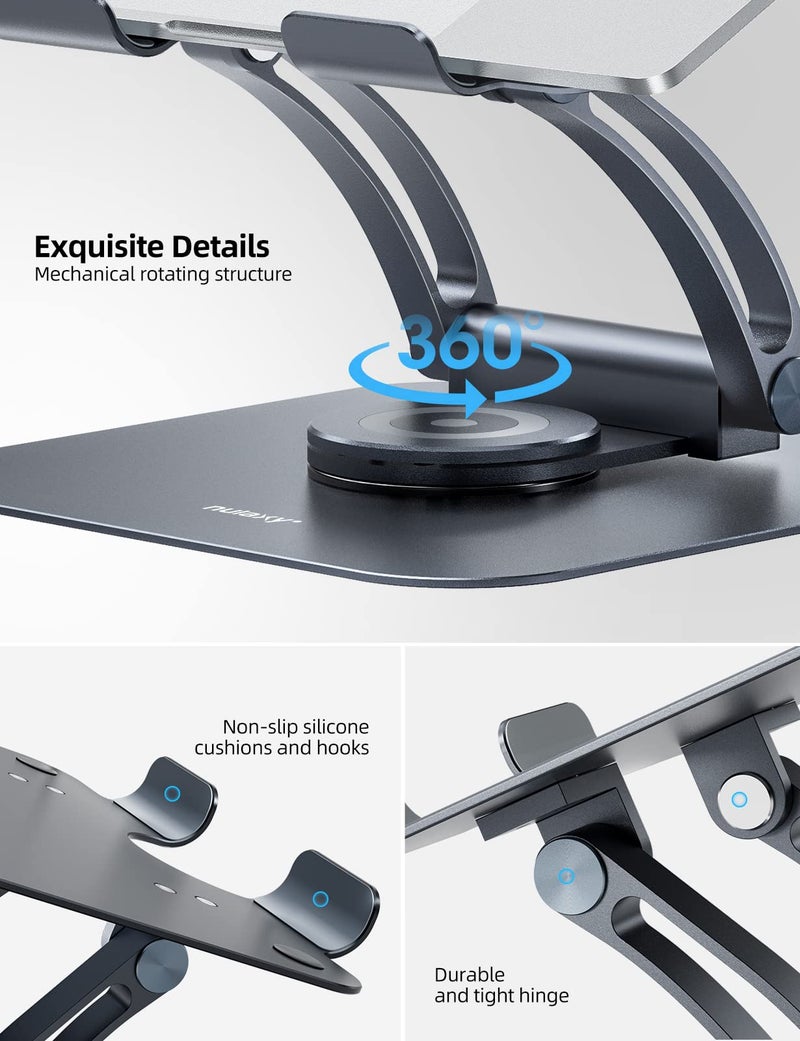 Nulaxy 360Â° Rotating Laptop Stand for Desk, Ergonomic Notebook Riser with Adjustable Swivel Base Foldable Computer Holder Portable Office Accessories Compatible with All 10-17" Laptops - Image 5