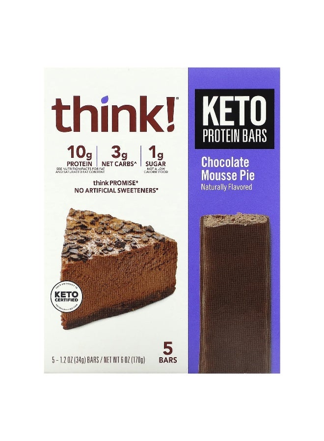 think! Think !, Keto Protein Bars, Chocolate Mousse Pie, 5 Bars, 1.2 oz (34 g) Each (Packaging may vary) - Image 1