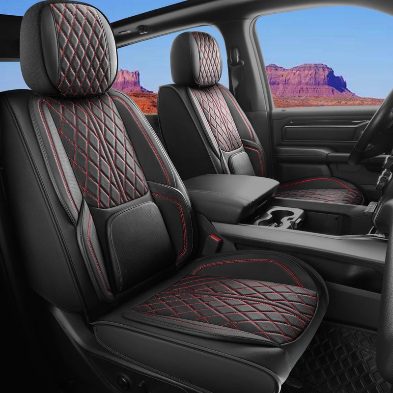 DuDuWang Car Seat Cover Custom Fit for Ford F150 20092025 Faux Leather Seat Cover Set Compatible with Crew Quad Regular Cab Pickup Truck Cushions Black Redline Front Seat - Image 3