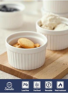 Generic SAMSLE 8 oz Ramekins Set of 6 Porcelain Ramekins Oven SafeSmall Souffle Dishes for Creme Brulee Ice Cream and Sauces 4 inch White Mini Baking Bowls  - Image 4