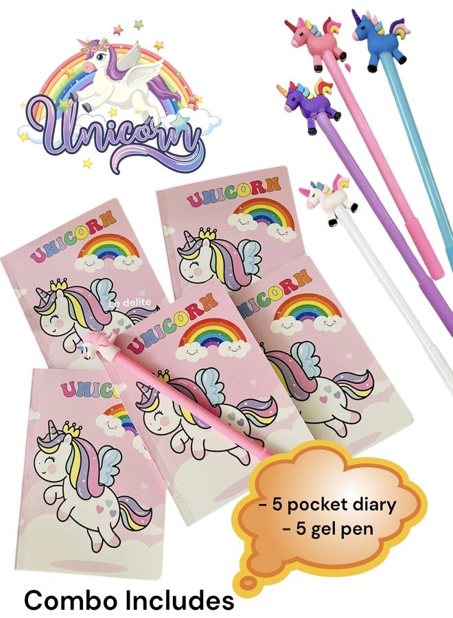 Le Delite Combo pack of pocket diary notebook for girls kids unicorn theme notepad gratitude memo pad secret journals easy to carry ( palm sized) combo pack of 5 diaries 5 unicorn gel pens / unicorn theme gifts - Image 2