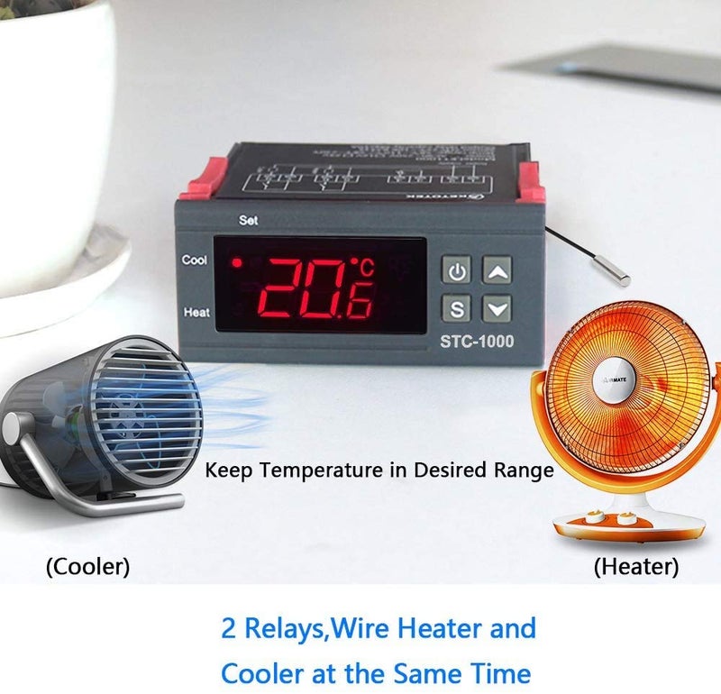 Aookay STC-1000 Digital Temperature Controller Thermostat 110-220V 1m Waterproof Sensor Heating Cooling LED Temp Control Relay Incubator - Image 5