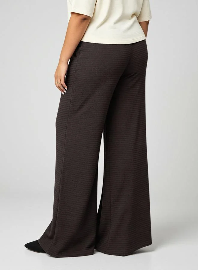 Take Two Plus Size Coffee Brown Textured Wide Leg Trousers