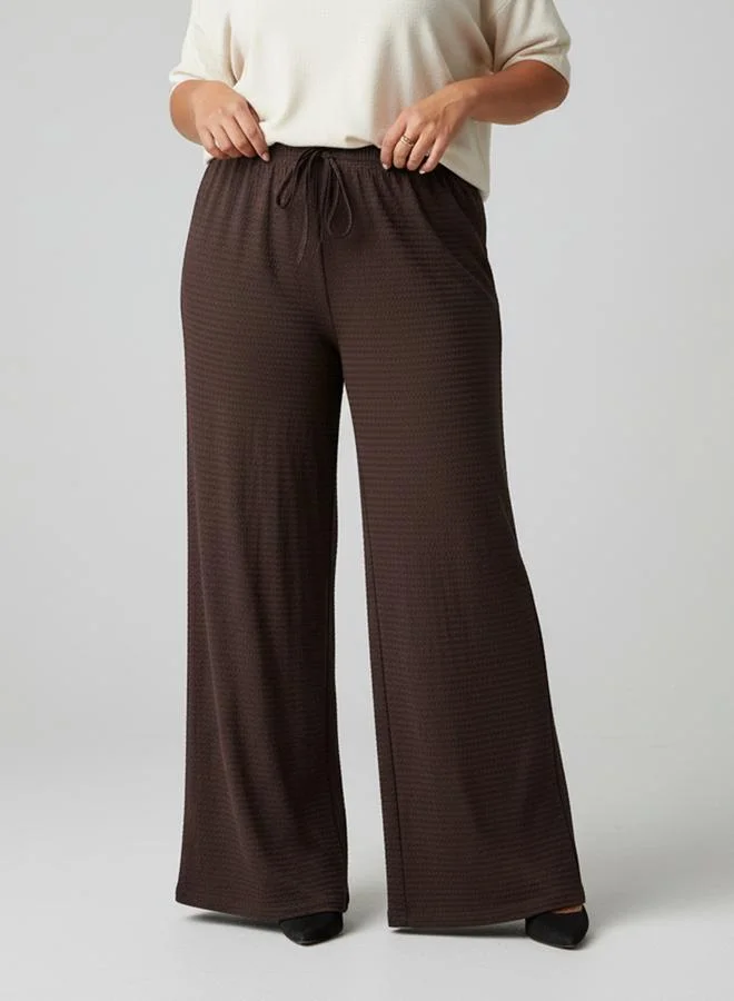 Take Two Plus Size Coffee Brown Textured Wide Leg Trousers
